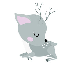  
cute sleeping grey fawn on the white background