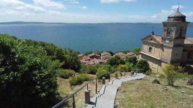 Beautiful panoramic view in Trevignano Romano, overlooking the Bracciano Lake. Rome Province, Lazio, Italy.
