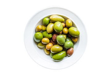 olive pitted plate on the table varieties fruits vegan vegetarian food snack trend meal copy space food background rustic top view 