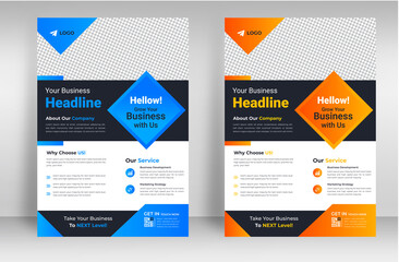 Corporate business flyer template design set with blue and yellow color. marketing, business proposal, promotion, advertise, publication, cover page. digital marketing agency flyer design.