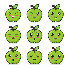 cute cartoon apple with different emotions set