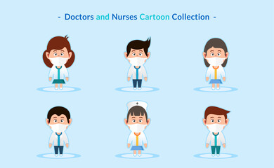 Set of doctor and nurse cartoon characters
