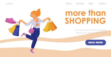 Website banner for shopping events promotion, flat vector illustration.