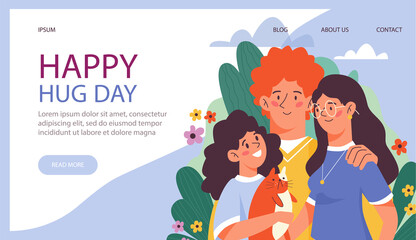 Obraz na płótnie Canvas Vector web banner with a concept hug day and happy family relationship