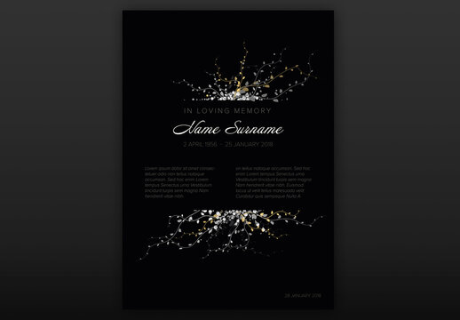 Condolence Card Layout with Floral Golden and White Elements