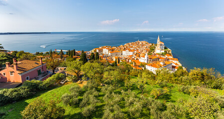 Piran town panorama from above, Slovenia