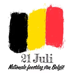 Fototapeten "21 Juli Nationale feestdag van België" - 21 of July Belgian Independence Day, banner with grunge brush. Belgium flag, national tricolor in original colors. © Denis Sined