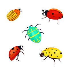 Cartoon vector bugs. Funny baby bugs. Wild forest world vector illustration.