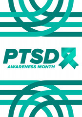 Obraz premium PTSD Awareness Month in June. Post Traumatic Stress Disorder. Celebrated annual in United States. Medical health care and awareness design. Poster, card, banner and background. Vector illustration