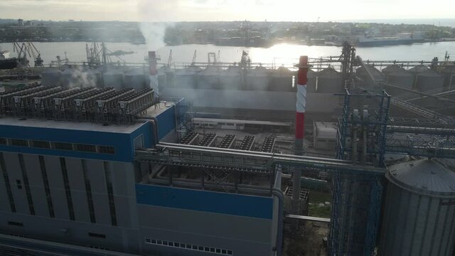 large port factory industry smoke top view storage warehouse cargo loading