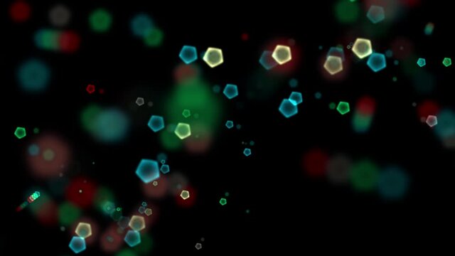 3D animation of red, green and blue pentagons , moving calmly across the screen, RGB concept, motion, graphics, animation.