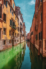 Destroyed houses on a canal in Venice