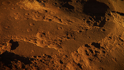 valley with craters on planet Mars, landscape on the red planet