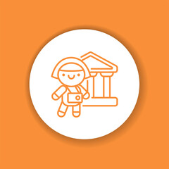 Cultural and educational tourism color glyph icon. Cute girl with camera kawaii pictogram.