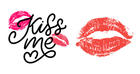 kiss me hand lettering scalable and editable vector illustration lips