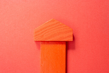 Obraz premium model of a house made of wooden blocks as concept of buying or renting a house, building,insurance