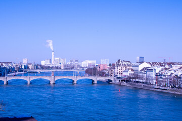 Mittlere Brücke with the Rhine in flood, Basel, Switzerland	
