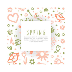 Fototapeta na wymiar Tender Spring Hand Drawn Flowers in Vector Card or Cover Template