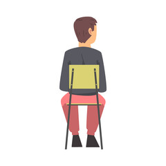 Young Man Sitting on Chair Having Training Course Listening to Lecturer Back View Vector Illustration