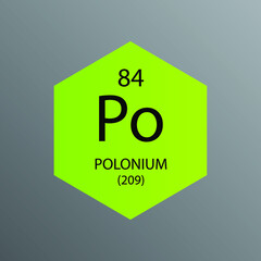Po Polonium Post transition metal Chemical Element Periodic Table. Hexagon vector illustration, simple clean style Icon with molar mass and atomic number for Lab, science or chemistry education.
