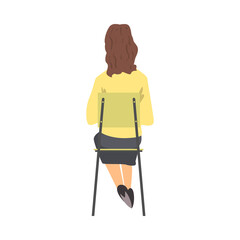 Young Woman Sitting on Chair Having Training Course Listening to Lecturer Back View Vector Illustration