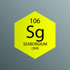 Sg Seaborgium Transition metal Chemical Element Periodic Table. Hexagon vector illustration, simple clean style Icon with molar mass and atomic number for Lab, science or chemistry education.