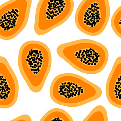 Seamless vector pattern with papaya on white backgorund. Modern concept for fabric and paper, surface textures.