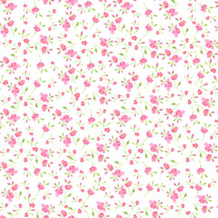 Watercolor small pink flowers background. Seamless pattern