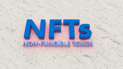 NFT Crypto Art currency concept. Non Fungible Token with light on abstract background. 3d Rendering. 