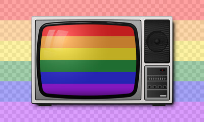 LGBT flag streaming on retro tv vector illustration. Pride month concept.