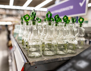 household items of daily use are placed on shelves and hang on holders in a large store 