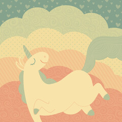 Decorative square banner with unicorn