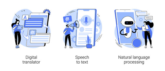 Multilingual mobile application abstract concept vector illustrations.