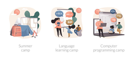 Summer camp abstract concept vector illustrations.