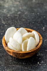 Puffed white snack chips. White potato chips.