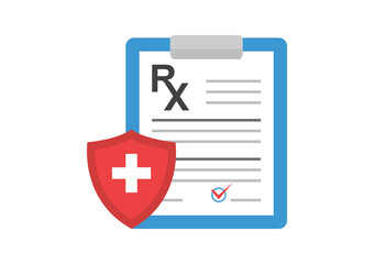 RX prescription form vector icon, medical paper document and insurance isolated on white background. Medicine illustration