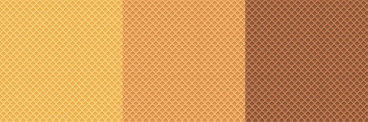 Waffle set pattern, ice cream cone vector texture, sweet dessert wafer background. Cartoon candy illustration