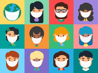 Diverse people portrait in face mask vector