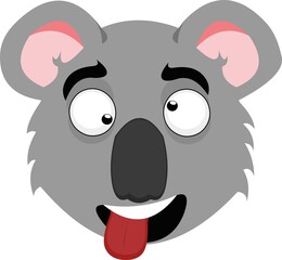 Vector emoticon illustration of a cartoon koala's face with a funny expression