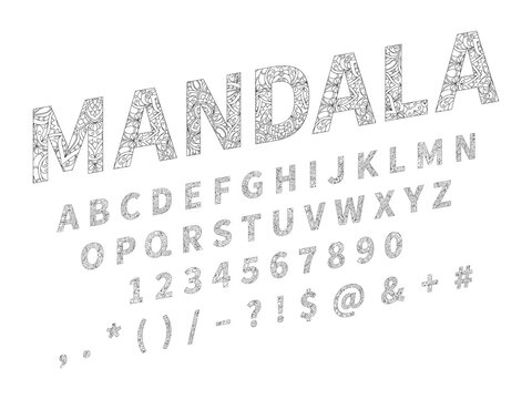 Ethnic font. Ornament alphabet. Vector abc set