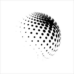 Halftone sphere dotted vector illustration. Circle halftone patterns dots logo. Globe vector illustration.