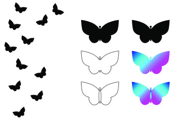 Butterfly silhouette set, outline icons, gradient, summer theme. Vector EPS 10.