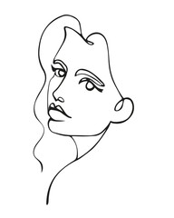female faces, portraits in the style of one continuous line, trendy minimalism for a tattoo, any design, abstract drawing of a girl, black and white, stylized vector graphics