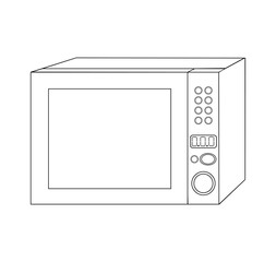 Closed microwave, it's empty, drawn in outline style. Drawing isolated on a white background. Stock vector illustration.