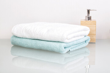 Bath towels and liquid soap