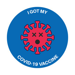 Funny vaccination badge or sticker. Emoticon virus