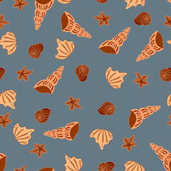 vector seamless pattern seashells and starfish monochrome isolated inhabitants of the seas and oceans underwater world