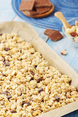 Homemade granola with nuts and chocolate