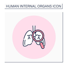 Lungs color icon. Detailed lung examination. Finding problems. Respiratory organ. Pneumonia. Human internal organs concept.Isolated vector illustration