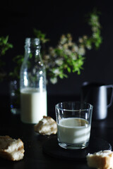 Milk and white bread in low key